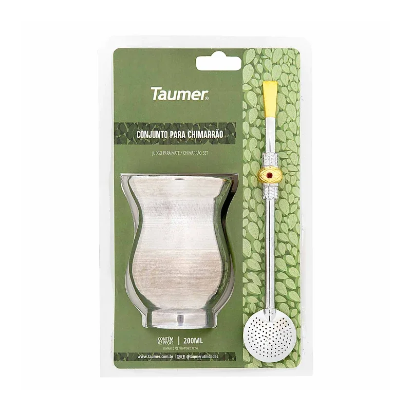 Conjunto Para Chimarrão Cuia Alumínio 200ml + Bomba Taumer